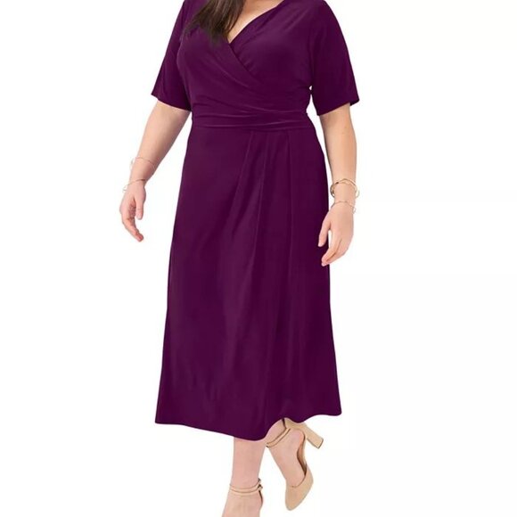 BLACK MSK Plus Size V-Neck Fit & Flare Midi Dress - Picture 1 of 4